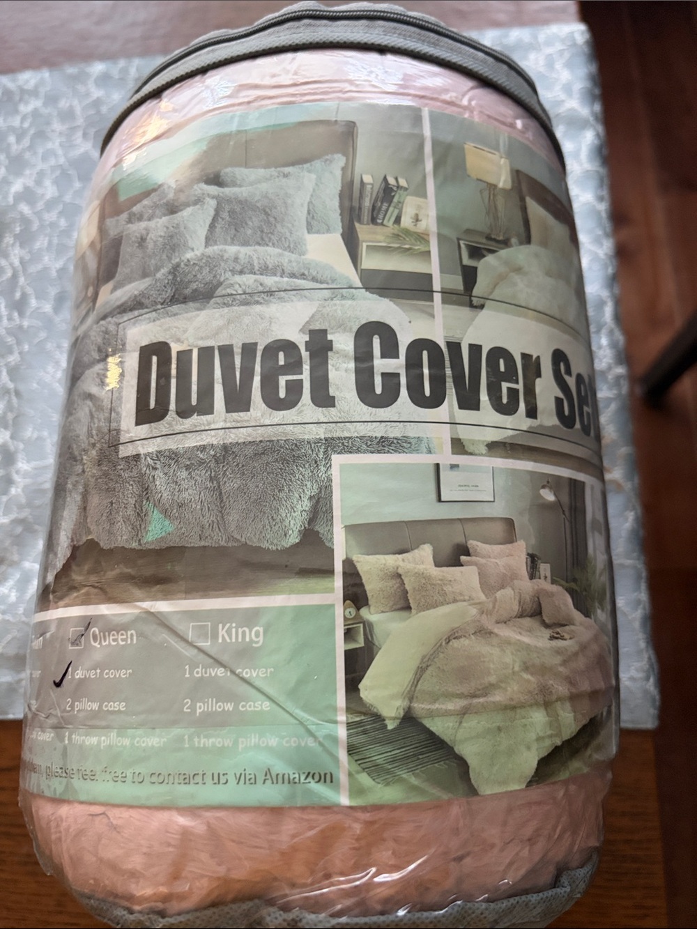 Plush Faux Fur Duvet Cover Set - Pink size Queen